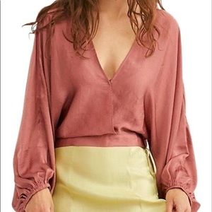 FREE PEOPLE ROSE SILKY LONG SLEEVE BLOUSE